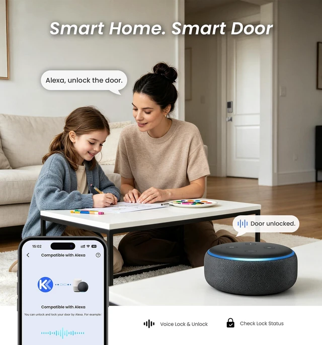 Alt view image 4 of 7 - DK012W WiFi Smart Fingerprint Deadbolt Front Door Lock, Satin Nickel | Built in Wi-Fi, Remote APP Control, Alexa Compatible, Auto Lock, IP65 Waterproof, Keyless Entry, Electronic Backlit Keypad