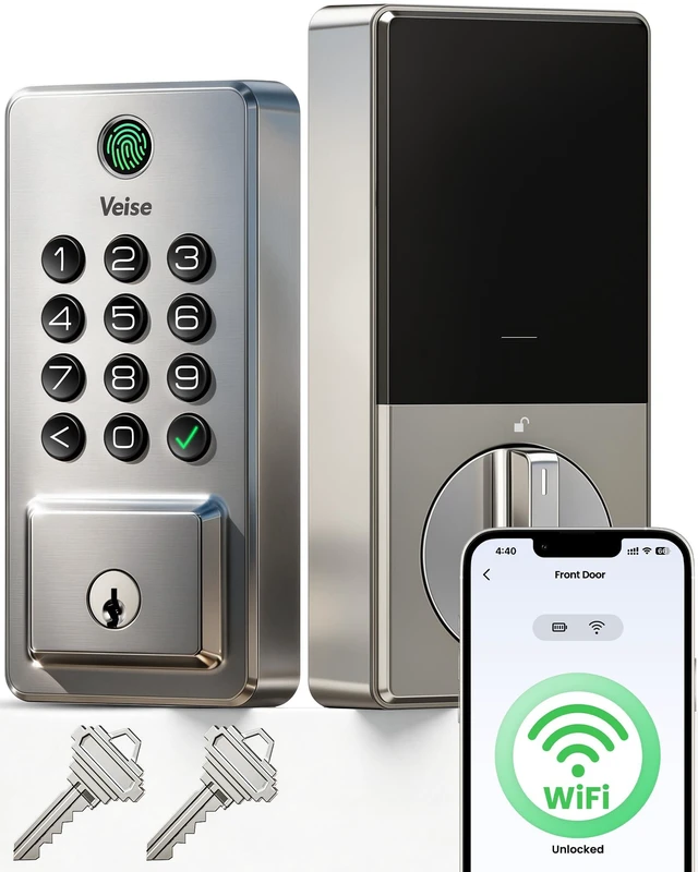 Main image of DK012W WiFi Smart Fingerprint Deadbolt Front Door Lock, Satin Nickel | Built in Wi-Fi, Remote APP Control, Alexa Compatible, Auto Lock, IP65 Waterproof, Keyless Entry, Electronic Backlit Keypad