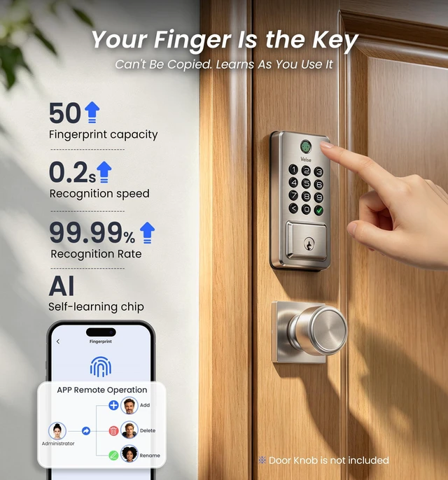 Alt view image 5 of 7 - DK012W WiFi Smart Fingerprint Deadbolt Front Door Lock, Satin Nickel | Built in Wi-Fi, Remote APP Control, Alexa Compatible, Auto Lock, IP65 Waterproof, Keyless Entry, Electronic Backlit Keypad