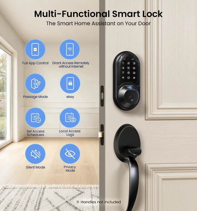 Alt view image 4 of 7 - RZ07 Fingerprint Smart Door Lock Deadbolt, App Control, Matte Black | Remote Access Sharing, Fob Unlock, Keyless Entry for Front Door, Auto Lock, User Management, Easy Install, Low Battery Alarm