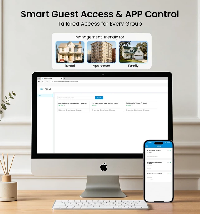 Alt view image 5 of 7 - RZ07 Fingerprint Smart Door Lock Deadbolt, App Control, Matte Black | Remote Access Sharing, Fob Unlock, Keyless Entry for Front Door, Auto Lock, User Management, Easy Install, Low Battery Alarm