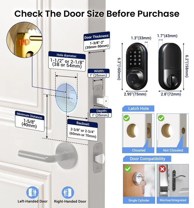Alt view image 7 of 7 - RZ07 Fingerprint Smart Door Lock Deadbolt, App Control, Matte Black | Remote Access Sharing, Fob Unlock, Keyless Entry for Front Door, Auto Lock, User Management, Easy Install, Low Battery Alarm