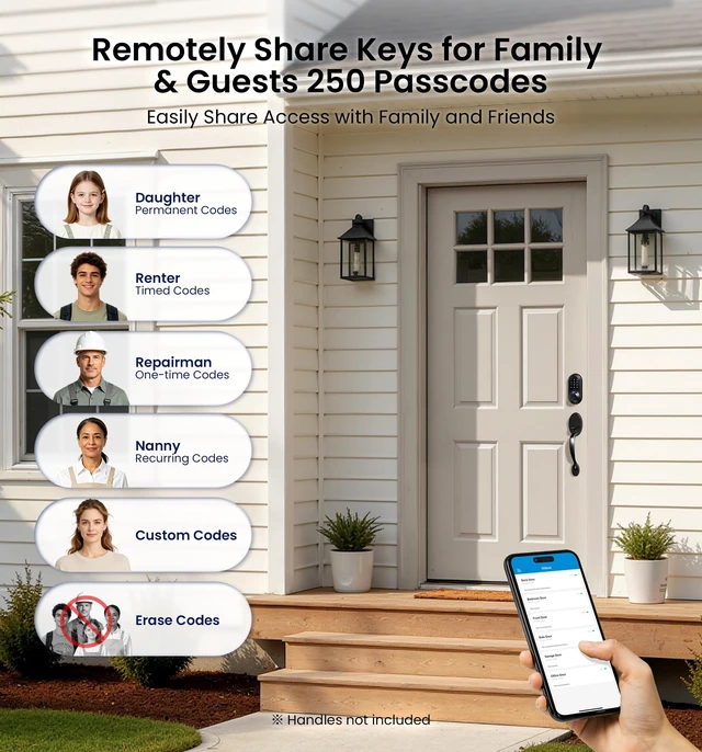 Alt view image 6 of 7 - RZ07 Fingerprint Smart Door Lock Deadbolt, App Control, Matte Black | Remote Access Sharing, Fob Unlock, Keyless Entry for Front Door, Auto Lock, User Management, Easy Install, Low Battery Alarm