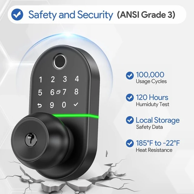 Alt view image 4 of 7 - Keypad Smart Door Lock with Knob, 7 in 1 Keyless Entry with Fingerprint | Easy Installation, Fingerprint Unlock, App Control, Remote & Voice Control, Auto-Lock, Black