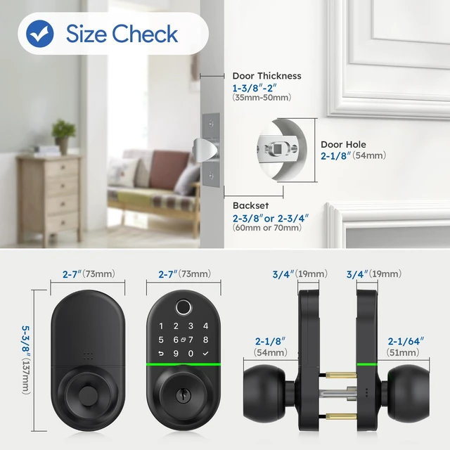 Alt view image 6 of 7 - Keypad Smart Door Lock with Knob, 7 in 1 Keyless Entry with Fingerprint | Easy Installation, Fingerprint Unlock, App Control, Remote & Voice Control, Auto-Lock, Black