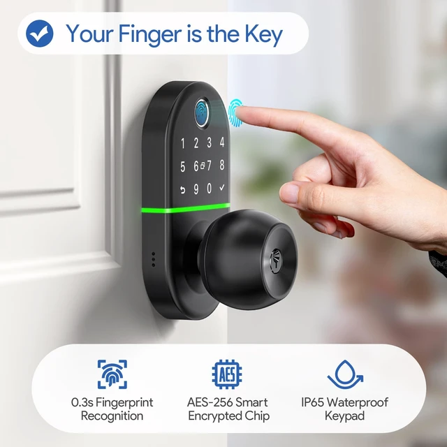 Alt view image 7 of 7 - Keypad Smart Door Lock with Knob, 7 in 1 Keyless Entry with Fingerprint | Easy Installation, Fingerprint Unlock, App Control, Remote & Voice Control, Auto-Lock, Black