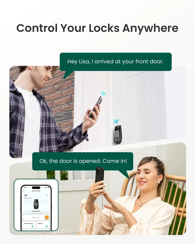 Alt view image 4 of 7 - C100 Plus WiFi Smart Door Lock with Keypad, Visual Display | App Remote Control, 100 PIN Codes, Keypad Deadbolt for Front Door, For home & Rental Use, Auto Lock, Black