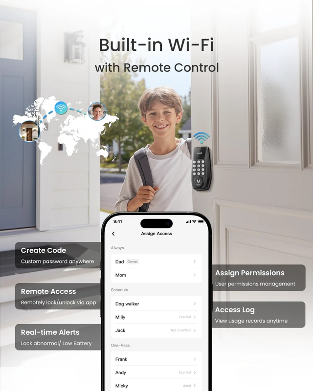 Alt view image 5 of 7 - C100 Plus WiFi Smart Door Lock with Keypad, Visual Display | App Remote Control, 100 PIN Codes, Keypad Deadbolt for Front Door, For home & Rental Use, Auto Lock, Black