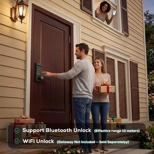 Alt view image 6 of 7 - Smart Door Lock Keyless Entry, 6-in-1 Biometric Deadbolt w/Fingerprint, Keypad, IC Card, APP, Key, Type-C Charging, IP65 Waterproof, Bluetooth, Doorbell & Auto-Lock for Front Door Home Security