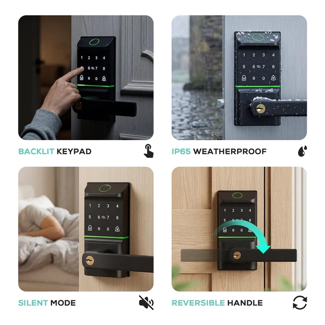 Alt view image 7 of 7 - Smart Door Lock Keyless Entry, 6-in-1 Biometric Deadbolt w/Fingerprint, Keypad, IC Card, APP, Key, Type-C Charging, IP65 Waterproof, Bluetooth, Doorbell & Auto-Lock for Front Door Home Security