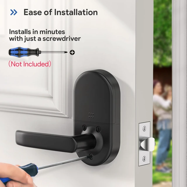 Alt view image 3 of 6 - Smart Keypad Door Lock with Handle for Front Door, 7 in1 Keyless Entry | Easy Installation, Fingerprint Unlock, App Control, Remote & Voice Control, Auto-Lock, Black