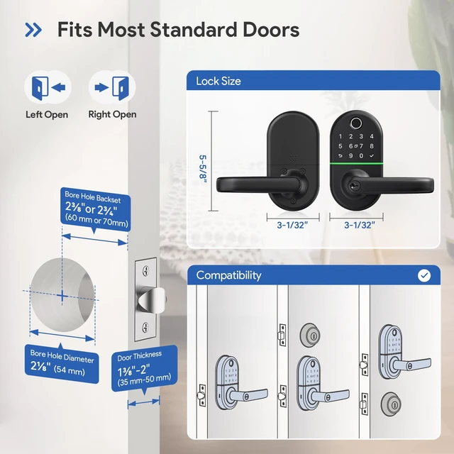 Alt view image 6 of 6 - Smart Keypad Door Lock with Handle for Front Door, 7 in1 Keyless Entry | Easy Installation, Fingerprint Unlock, App Control, Remote & Voice Control, Auto-Lock, Black