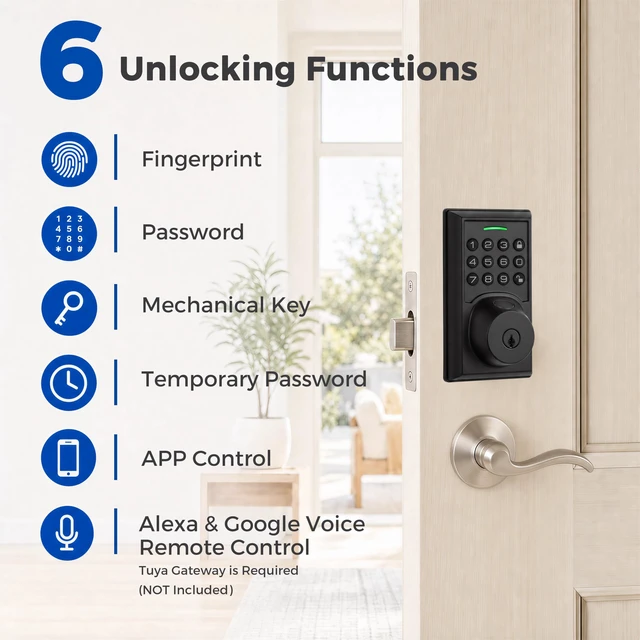 Alt view image 2 of 7 - Fingerprint Smart Deadbolt with Keypad, Keyless Entry Door Lock | Fast Fingerprint Access, Silicone Keypad, Bluetooth App Control, Auto-lock, Low-battery Alerts, Easy Installation