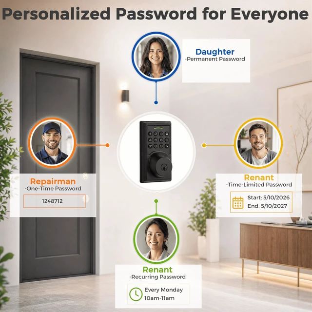 Alt view image 4 of 7 - Fingerprint Smart Deadbolt with Keypad, Keyless Entry Door Lock | Fast Fingerprint Access, Silicone Keypad, Bluetooth App Control, Auto-lock, Low-battery Alerts, Easy Installation