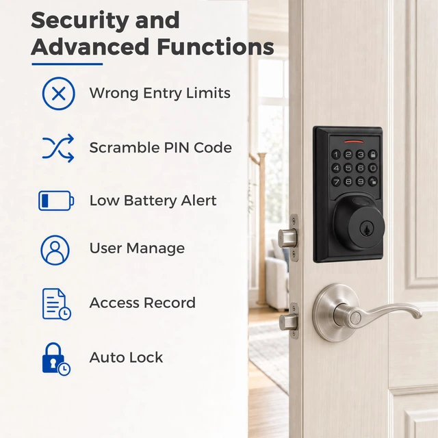 Alt view image 5 of 7 - Fingerprint Smart Deadbolt with Keypad, Keyless Entry Door Lock | Fast Fingerprint Access, Silicone Keypad, Bluetooth App Control, Auto-lock, Low-battery Alerts, Easy Installation