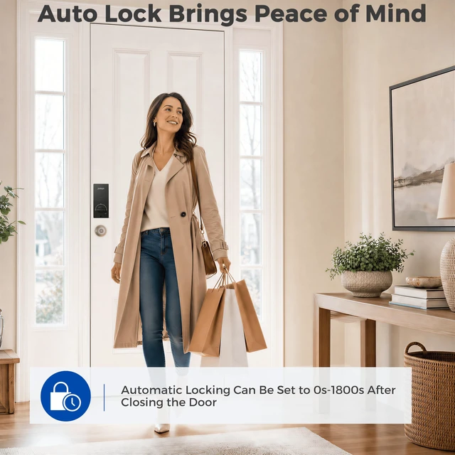 Alt view image 6 of 7 - Fingerprint Smart Deadbolt with Keypad, Keyless Entry Door Lock | Fast Fingerprint Access, Silicone Keypad, Bluetooth App Control, Auto-lock, Low-battery Alerts, Easy Installation