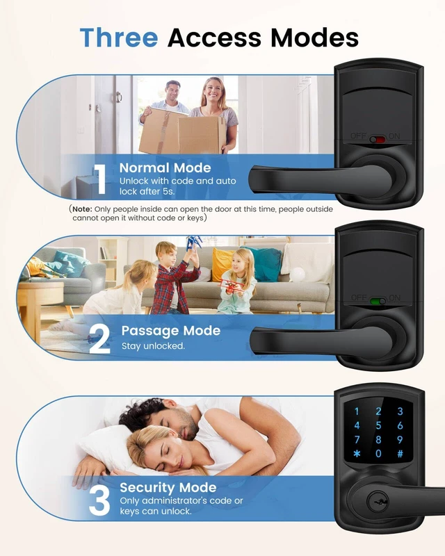 Alt view image 3 of 7 - Keyless Entry Door Lock, Smart Locks for Front Door, Keypad Door Knob with Handle, Touchscreen, One-Touch Toggle for Passage Mode, Matte Black