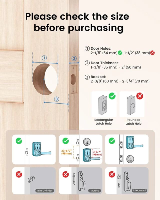 Alt view image 4 of 7 - Keyless Entry Door Lock, Smart Locks for Front Door, Keypad Door Knob with Handle, Touchscreen, One-Touch Toggle for Passage Mode, Matte Black