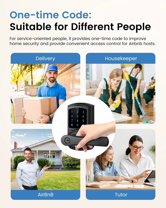 Alt view image 5 of 7 - Keyless Entry Door Lock, Smart Locks for Front Door, Keypad Door Knob with Handle, Touchscreen, One-Touch Toggle for Passage Mode, Matte Black
