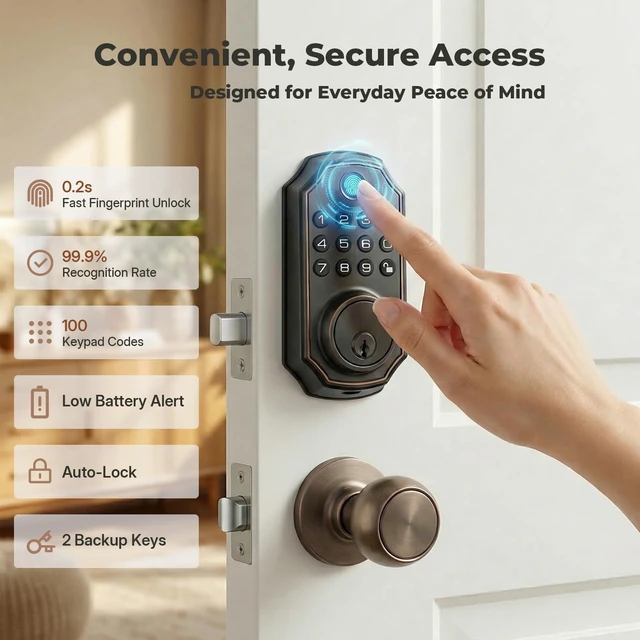 Alt view image 3 of 7 - Fingerprint Door Lock, Smart Deadbolt with Keypad and Bluetooth App Control | Keyless Entry Electronic Deadbolt with Auto Lock, Backup Keys & Zinc Alloy Body