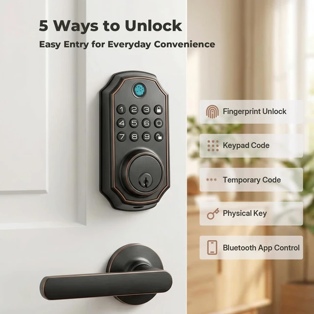 Alt view image 2 of 7 - Fingerprint Door Lock, Smart Deadbolt with Keypad and Bluetooth App Control | Keyless Entry Electronic Deadbolt with Auto Lock, Backup Keys & Zinc Alloy Body