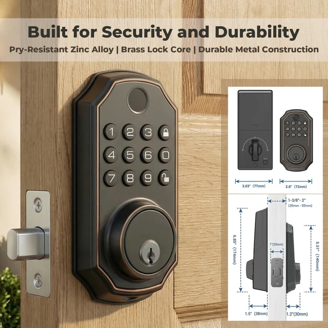Alt view image 5 of 7 - Fingerprint Door Lock, Smart Deadbolt with Keypad and Bluetooth App Control | Keyless Entry Electronic Deadbolt with Auto Lock, Backup Keys & Zinc Alloy Body