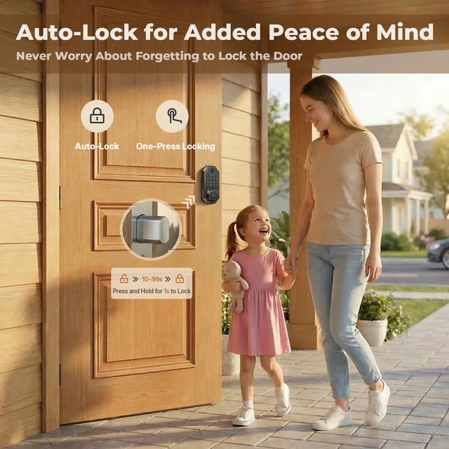 Alt view image 7 of 7 - Fingerprint Door Lock, Smart Deadbolt with Keypad and Bluetooth App Control | Keyless Entry Electronic Deadbolt with Auto Lock, Backup Keys & Zinc Alloy Body