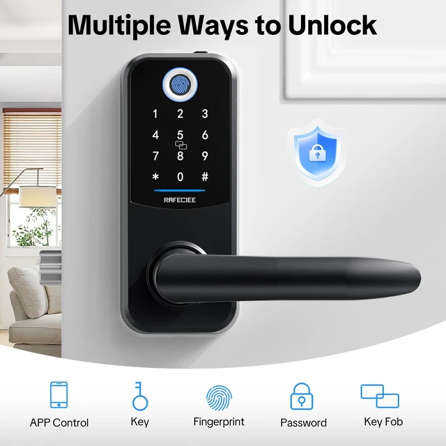 Alt view image 2 of 7 - Smart Keypad Door Lock with Handle, Electronic Keyless Entry Door Lock with Handle - Key Pad Door Lock for Exterior Front Door, Easy Install Fingerprint Door Knob, Deadbolt with APP