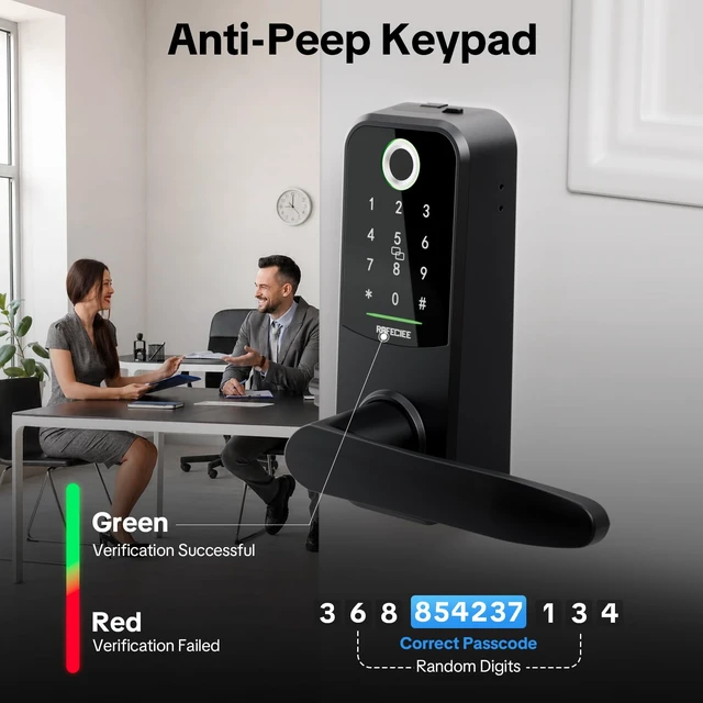 Alt view image 5 of 7 - Smart Keypad Door Lock with Handle, Electronic Keyless Entry Door Lock with Handle - Key Pad Door Lock for Exterior Front Door, Easy Install Fingerprint Door Knob, Deadbolt with APP