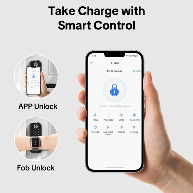 Alt view image 4 of 7 - Smart Keypad Door Lock with Handle, Electronic Keyless Entry Door Lock with Handle - Key Pad Door Lock for Exterior Front Door, Easy Install Fingerprint Door Knob, Deadbolt with APP