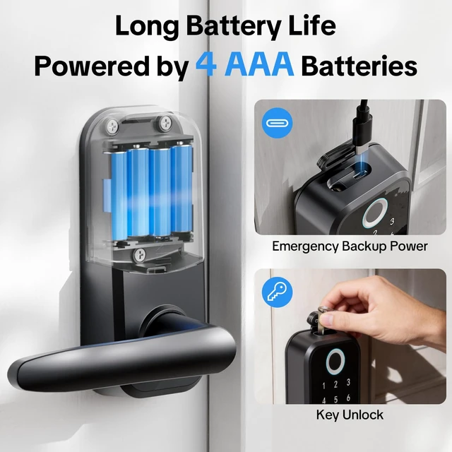 Alt view image 7 of 7 - Smart Keypad Door Lock with Handle, Electronic Keyless Entry Door Lock with Handle - Key Pad Door Lock for Exterior Front Door, Easy Install Fingerprint Door Knob, Deadbolt with APP