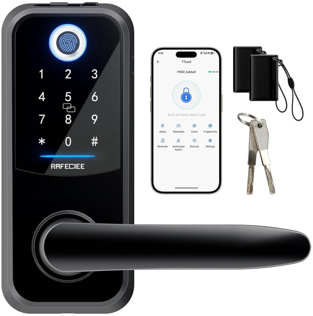 Main image of Smart Keypad Door Lock with Handle, Electronic Keyless Entry Door Lock with Handle - Key Pad Door Lock for Exterior Front Door, Easy Install Fingerprint Door Knob, Deadbolt with APP