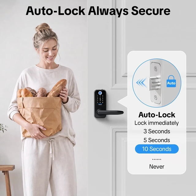 Alt view image 6 of 7 - Smart Keypad Door Lock with Handle, Electronic Keyless Entry Door Lock with Handle - Key Pad Door Lock for Exterior Front Door, Easy Install Fingerprint Door Knob, Deadbolt with APP