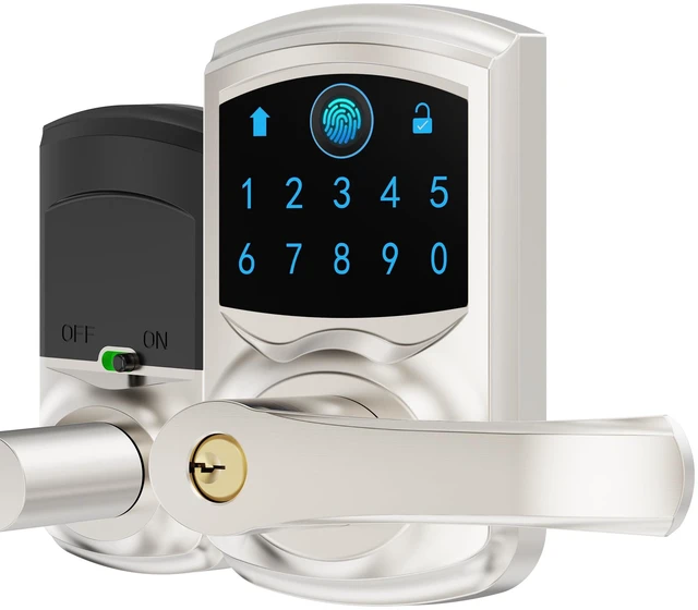 Main image of Fingerprint Smart Keyless Keypad Door Lock with Handle Biometrics Deadbolts 20 User Codes 50 Fingerprints Vacation & Passage Mode One-Time Code 2 Keys Auto-lock 2-99s Anti-peep Fits U.S. Standard Door