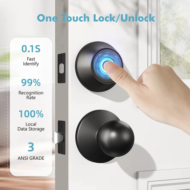Alt view image 3 of 7 - Fingerprint Keyless Entry Door Lock,Smart Deadbolt Locks with App Countrol,Biometric Door Lock with 2 Keys,10 Months Battery,Auto-Lock,One-Touch Lock,Easy Install,Deadbolt Alternative,IP66 Waterproof