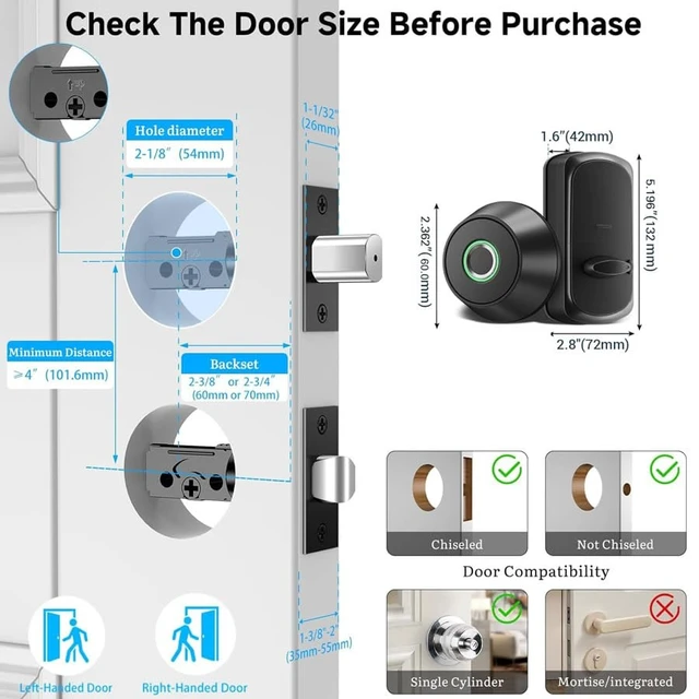 Alt view image 5 of 7 - Fingerprint Keyless Entry Door Lock,Smart Deadbolt Locks with App Countrol,Biometric Door Lock with 2 Keys,10 Months Battery,Auto-Lock,One-Touch Lock,Easy Install,Deadbolt Alternative,IP66 Waterproof