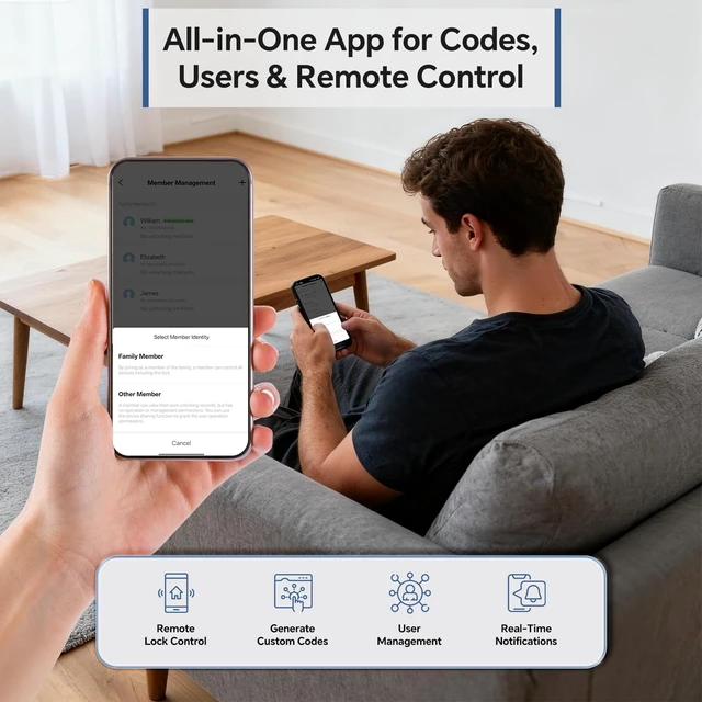 Alt view image 3 of 7 - DL08 Fingerprint Smart Deadbolt with App Control, Mate Black | 5in1 Smart Deadbolt with Remote Control, AutoLock, Touchscreen Keypad, 5 Keys & 2 Fobs, USBC Port, ANSI Grade 3 Security