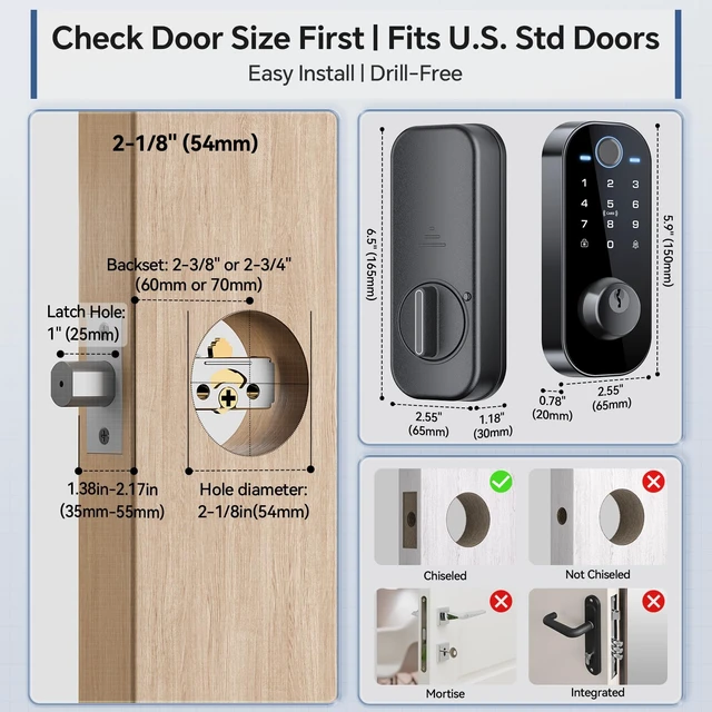Alt view image 5 of 7 - DL08 Fingerprint Smart Deadbolt with App Control, Mate Black | 5in1 Smart Deadbolt with Remote Control, AutoLock, Touchscreen Keypad, 5 Keys & 2 Fobs, USBC Port, ANSI Grade 3 Security