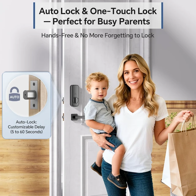 Alt view image 4 of 7 - DL08 Fingerprint Smart Deadbolt with App Control, Mate Black | 5in1 Smart Deadbolt with Remote Control, AutoLock, Touchscreen Keypad, 5 Keys & 2 Fobs, USBC Port, ANSI Grade 3 Security