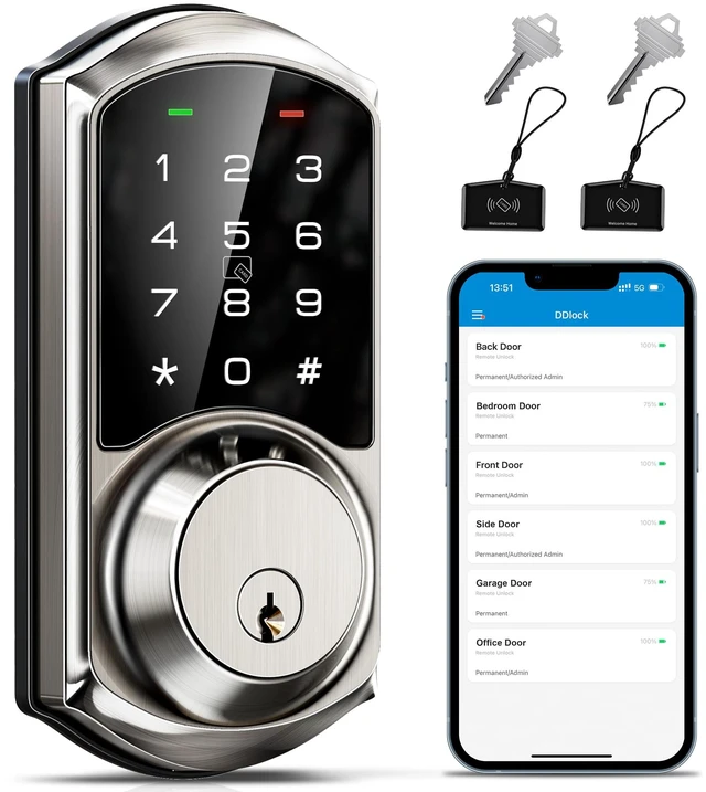Main image of VE06 Smart Lock for Front Door, App Control, Satin Nickel | 5 in 1 Unlock Keyless Entry , Electronic Digital Door Lock with Code, Auto-Lock, Manage User, BHMA Certified, Easy Install