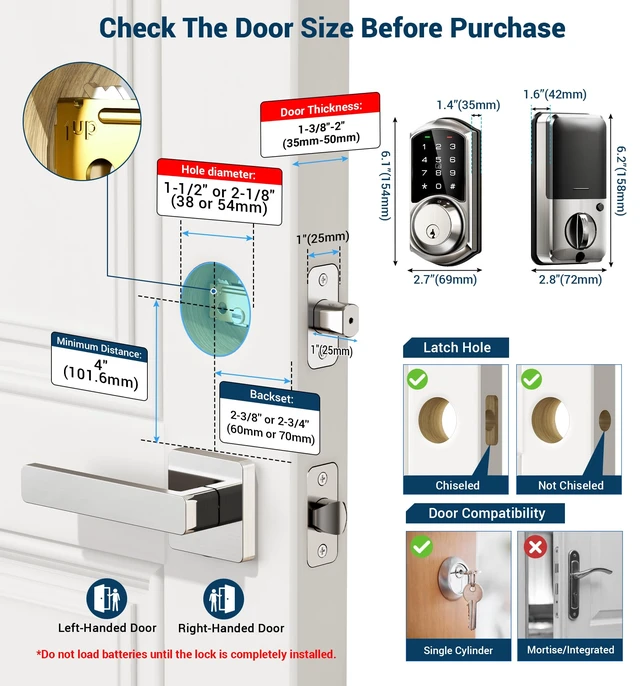 Alt view image 6 of 7 - VE06 Smart Lock for Front Door, App Control, Satin Nickel | 5 in 1 Unlock Keyless Entry , Electronic Digital Door Lock with Code, Auto-Lock, Manage User, BHMA Certified, Easy Install