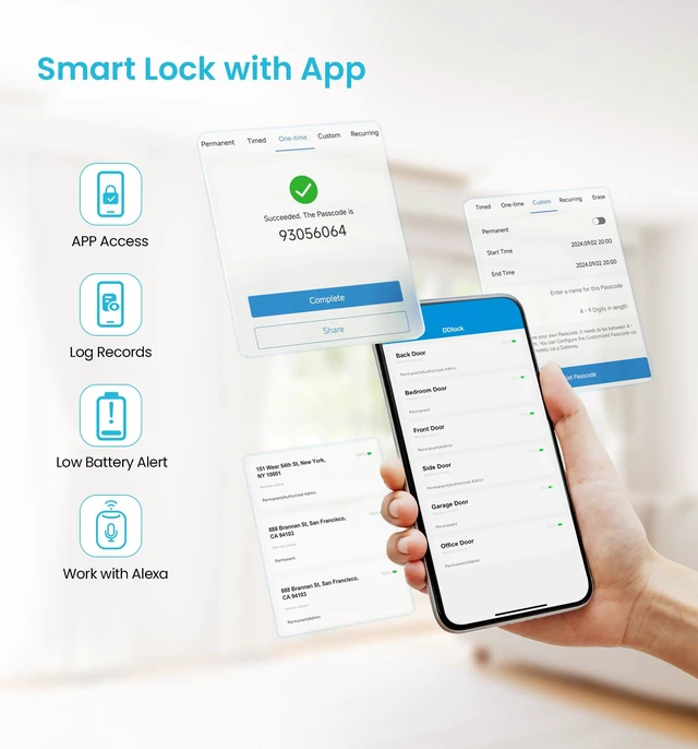Alt view image 7 of 7 - VE06 Smart Lock for Front Door, App Control, Satin Nickel | 5 in 1 Unlock Keyless Entry , Electronic Digital Door Lock with Code, Auto-Lock, Manage User, BHMA Certified, Easy Install