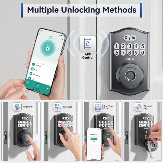 Alt view image 2 of 7 - Y58 Keyless Entry Fingerprint Door Lock for Front Door, Matte Black | 5-in-1 Keypad Deadbolt with App Control, Auto Lock, Anti-Peep & One Time Code, 15-Min DIY Install, ANSI Grade 3 Security
