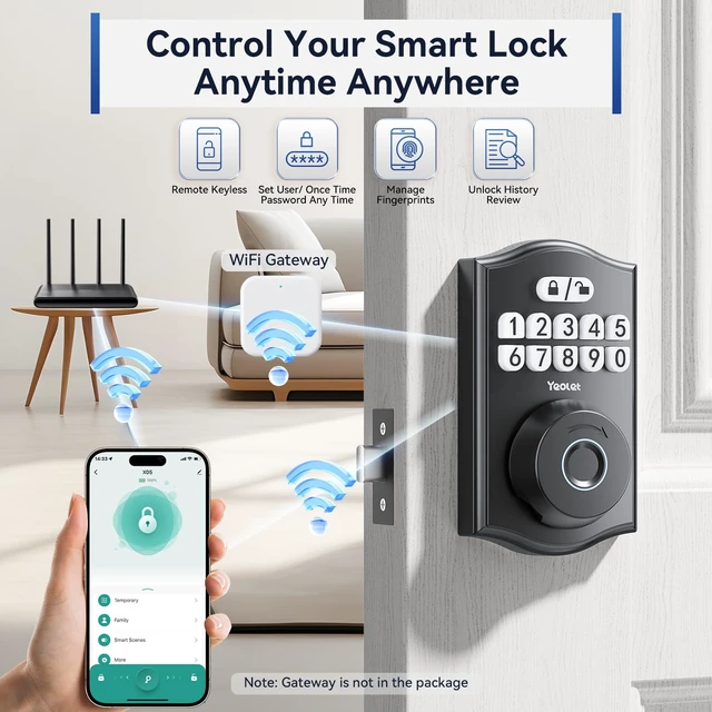 Alt view image 4 of 7 - Y58 Keyless Entry Fingerprint Door Lock for Front Door, Matte Black | 5-in-1 Keypad Deadbolt with App Control, Auto Lock, Anti-Peep & One Time Code, 15-Min DIY Install, ANSI Grade 3 Security