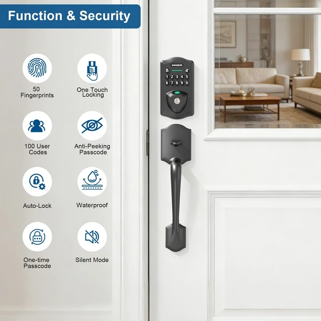 Alt view image 4 of 7 - Fingerprint Door Lock for Front Door,Keyless Entry Doorknob with Keypad | Solid Material,No Data Collected Smart Deadbolt,AutoLock,One-Time Passcode,Private Mode,Easy Assembly,Black
