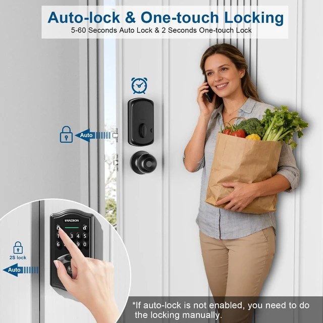 Alt view image 3 of 7 - Fingerprint Door Lock for Front Door,Keyless Entry Doorknob with Keypad | Solid Material,No Data Collected Smart Deadbolt,AutoLock,One-Time Passcode,Private Mode,Easy Assembly,Black