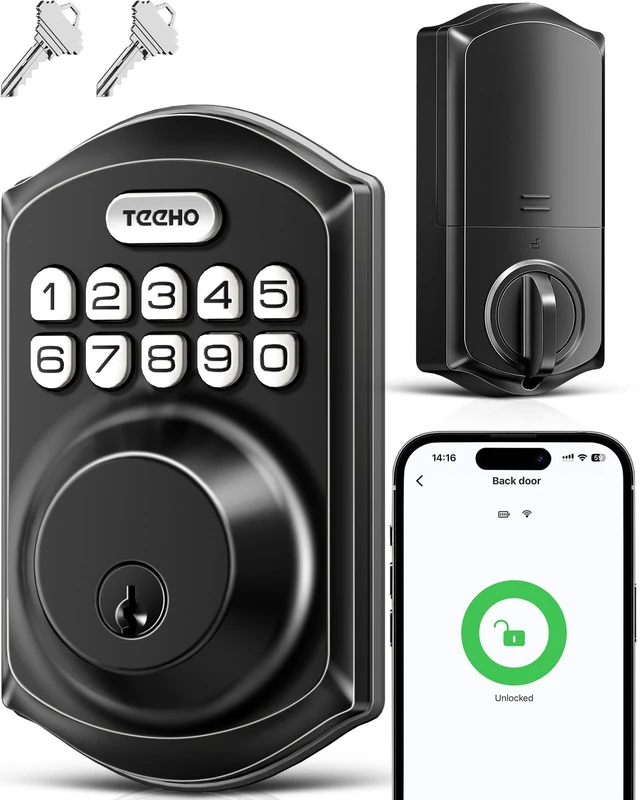 Main image of WiFi Keypad Deadbolt, Smart Locks for Front Door, Matte Black | APP Remote Control, Voice Unlock, Share Access Code, 100 User Codes, Auto Lock, Real-Time Alert, Compatible with Alexa Google