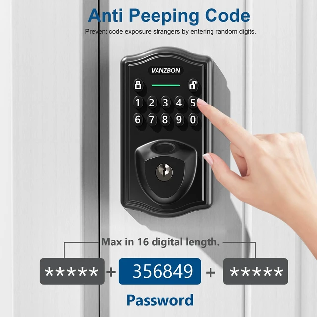 Alt view image 6 of 7 - Fingerprint Door Lock for Front Door,Keyless Entry Doorknob with Keypad | Solid Material,No Data Collected Smart Deadbolt,AutoLock,One-Time Passcode,Private Mode,Easy Assembly,Black