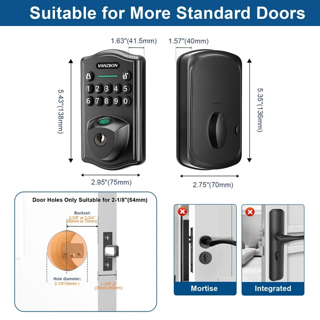 Alt view image 5 of 7 - Fingerprint Door Lock for Front Door,Keyless Entry Doorknob with Keypad | Solid Material,No Data Collected Smart Deadbolt,AutoLock,One-Time Passcode,Private Mode,Easy Assembly,Black