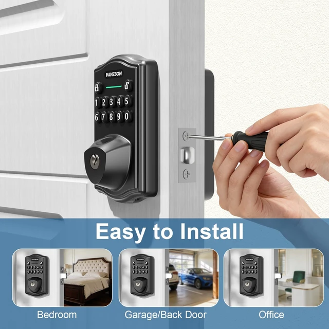 Alt view image 7 of 7 - Fingerprint Door Lock for Front Door,Keyless Entry Doorknob with Keypad | Solid Material,No Data Collected Smart Deadbolt,AutoLock,One-Time Passcode,Private Mode,Easy Assembly,Black